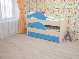 Кровать детская с ящиком Матрешка Дуб + голубой